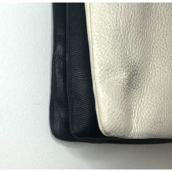 Isaac Mizrahi New York Handbag Leather Purse Creme Black Medium Tote Vintage - Picture 5 of 15